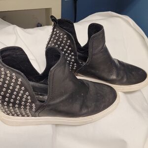 Steve Madden Black Leather Slip-On Hidden Wedge Bootie